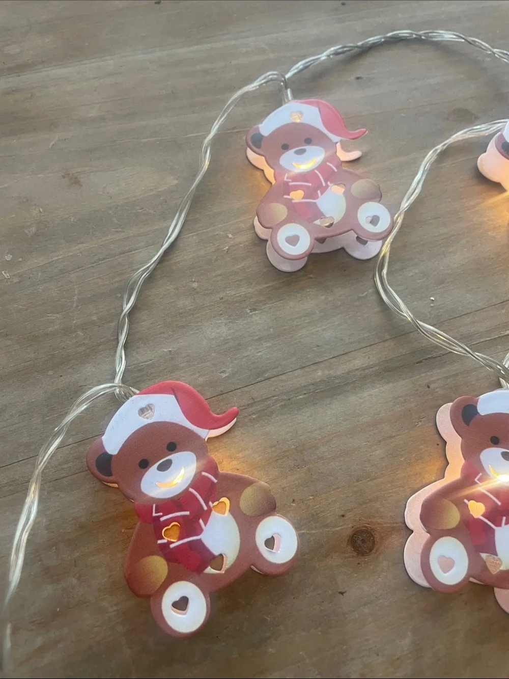 Festive Teddy Bear String Lights for holidays 4 ft 7 count batteries included